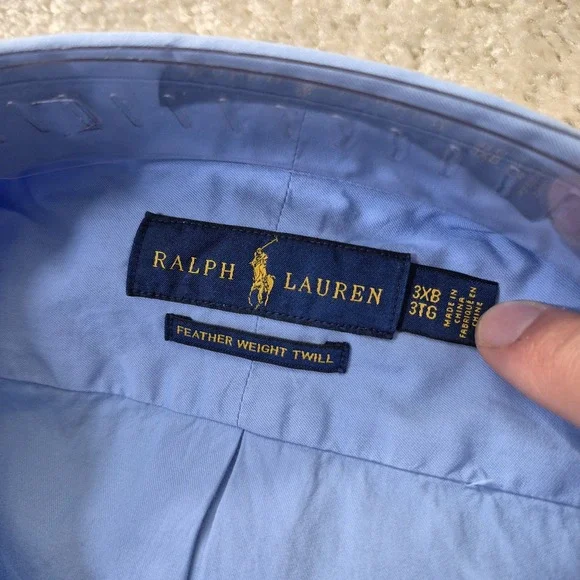 Polo Ralph Lauren Shirt Mens 3XB Blue Button Down Featherweight Twill Academia